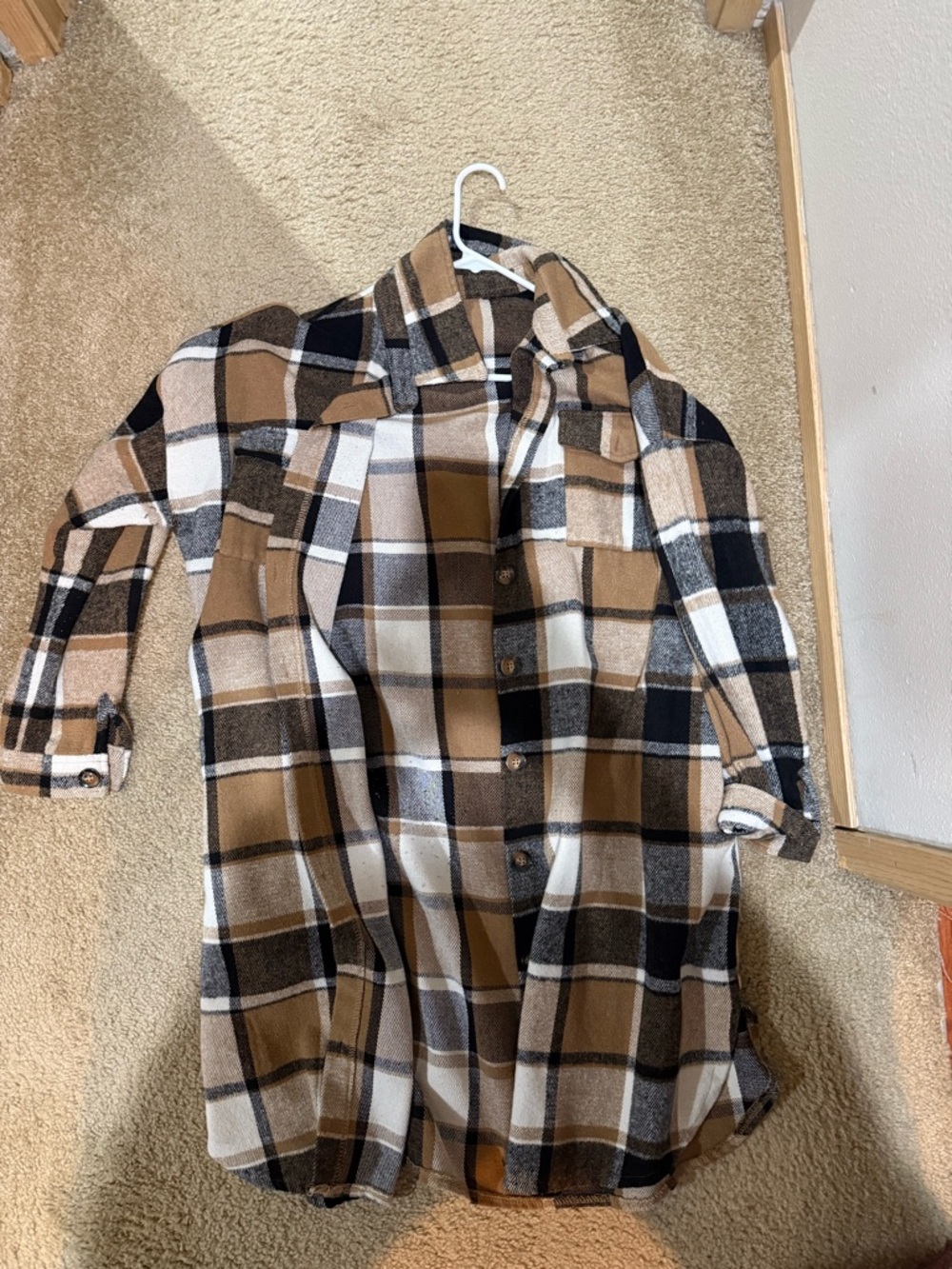 Long Plaid Button-Up Shirt Jacket